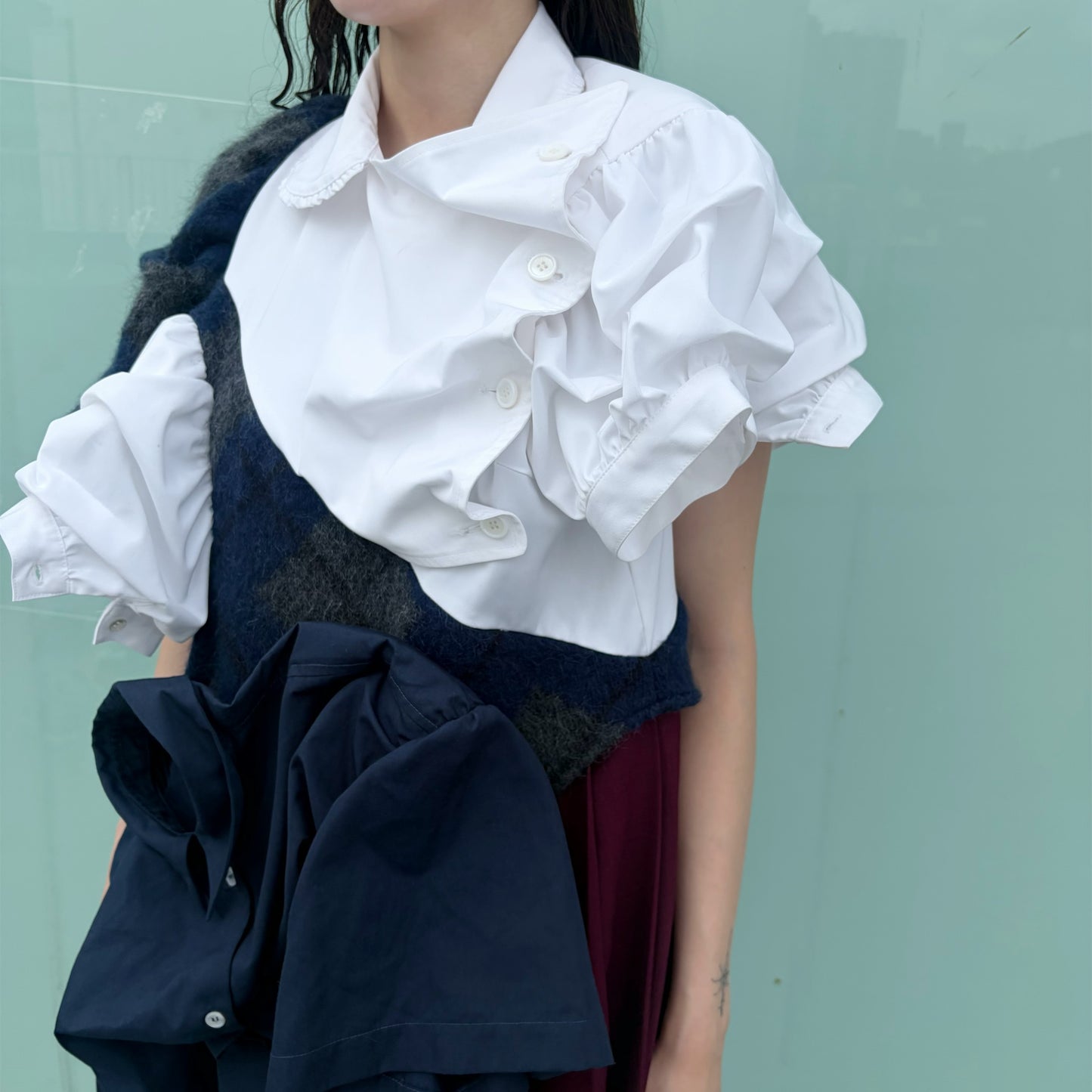 CONFUSING DRESS / WHITE - NAVY / ユニークドレス