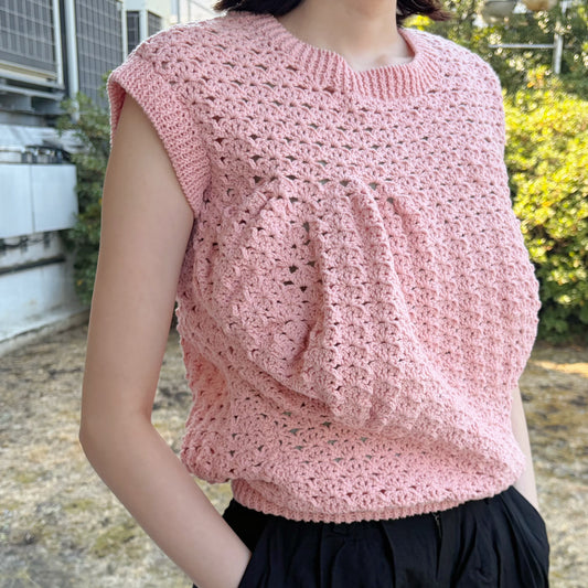 unstable pullover / pink / レースクロシェベスト