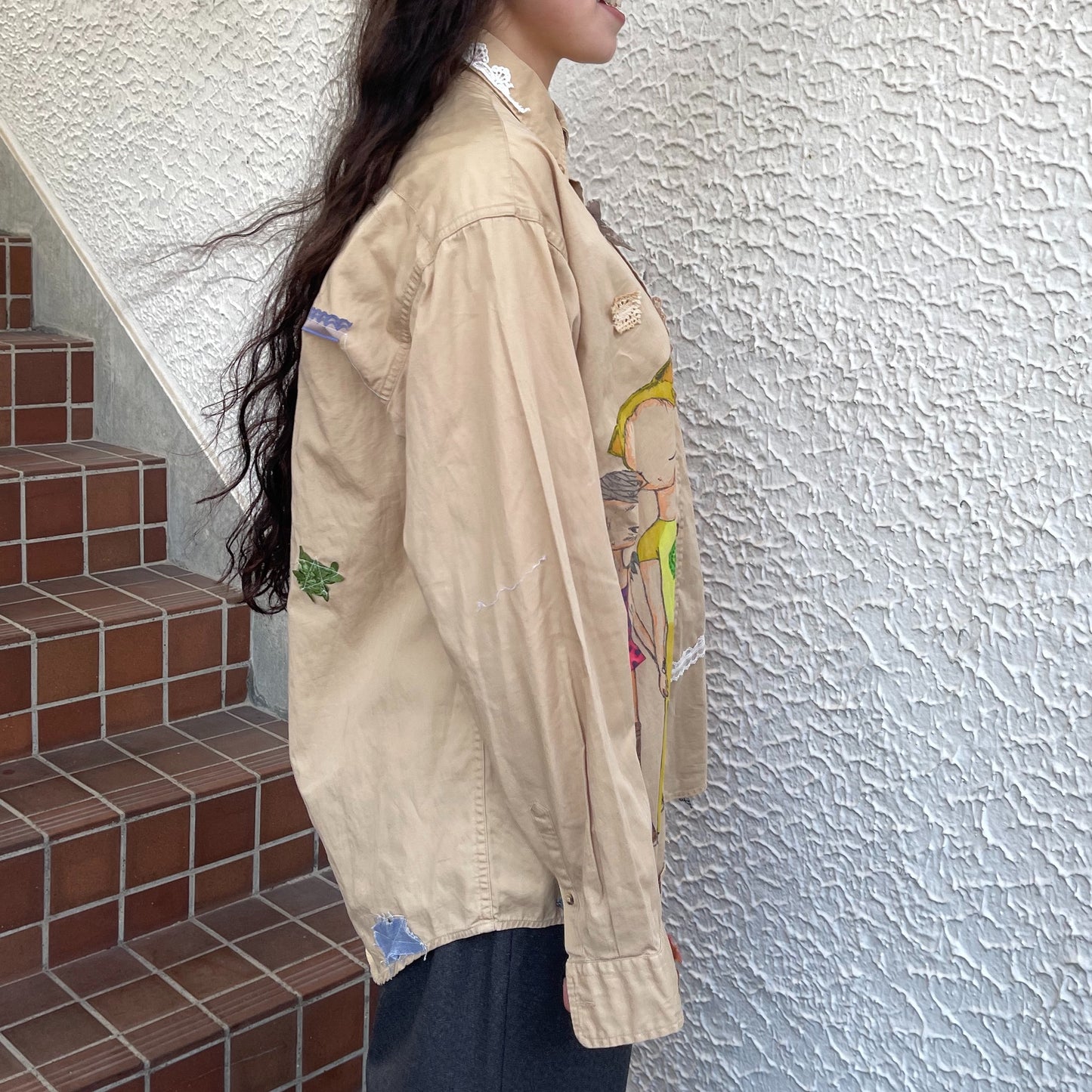 【trust teji 】Long sleeve couple blouse+ / Beige / ロングスリーブカップルブラウス