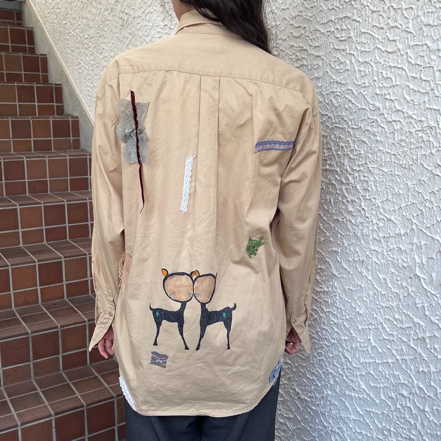 【trust teji 】Long sleeve couple blouse+ / Beige / ロングスリーブカップルブラウス