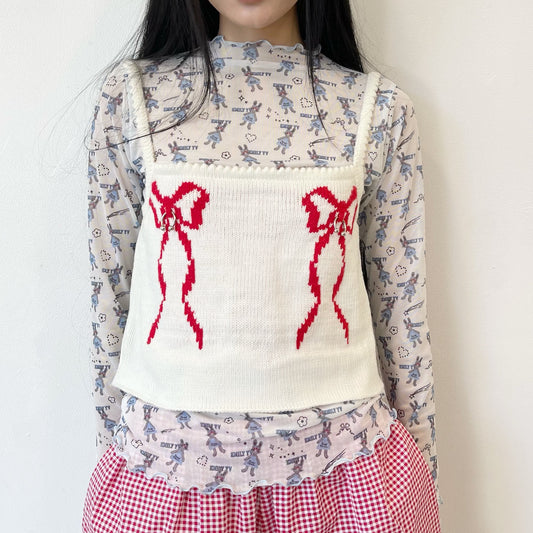 Double ribbons camisole / White / リボンニットキャミソール