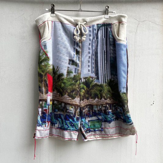 print sweat half pants / beach - red / プリントスエットハーフパンツ