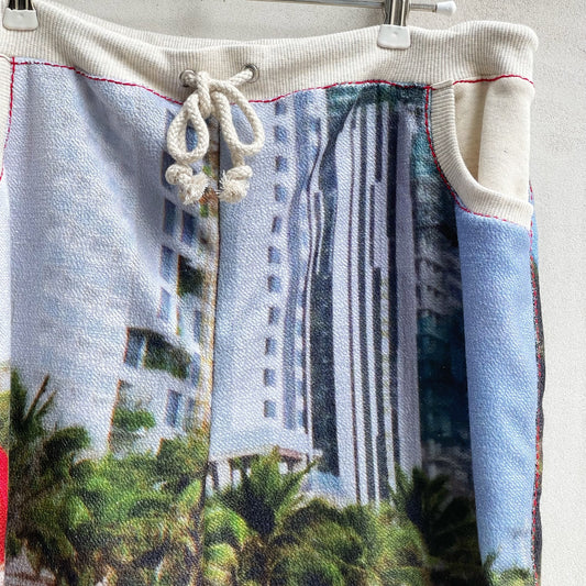 print sweat half pants / beach - red / プリントスエットハーフパンツ