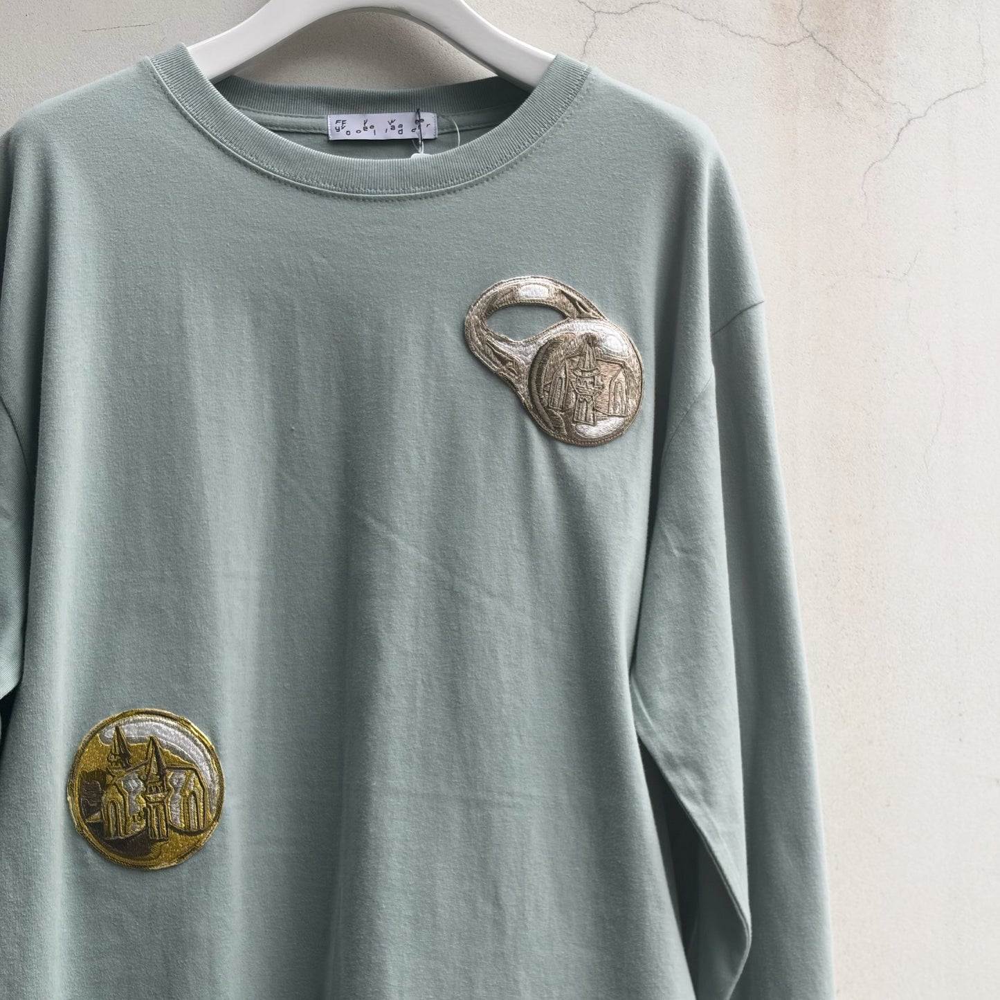 coin and ring embroidery long sleeve t shirt / green / 刺繍ロングスリーブTシャツ
