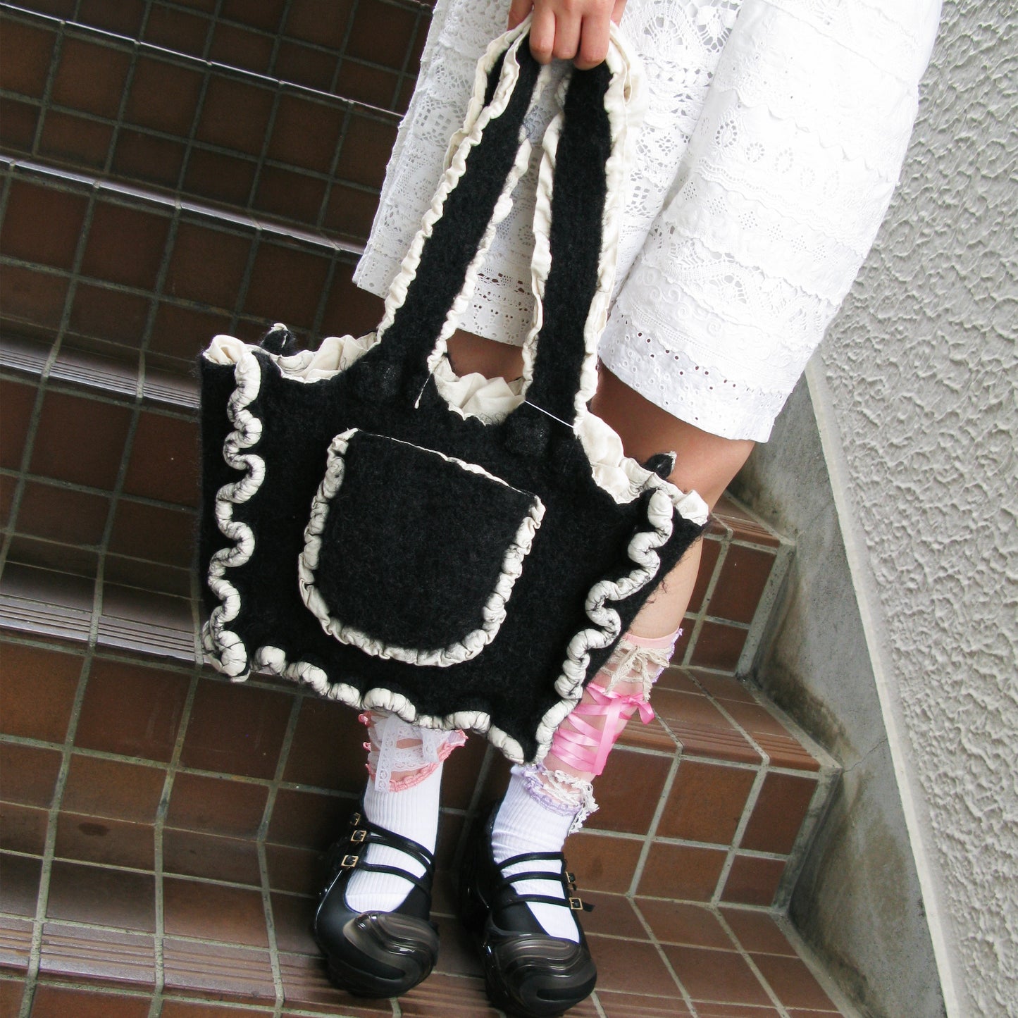 fulling bag mini / charcoal gray / 縮絨ミニトートバッグ