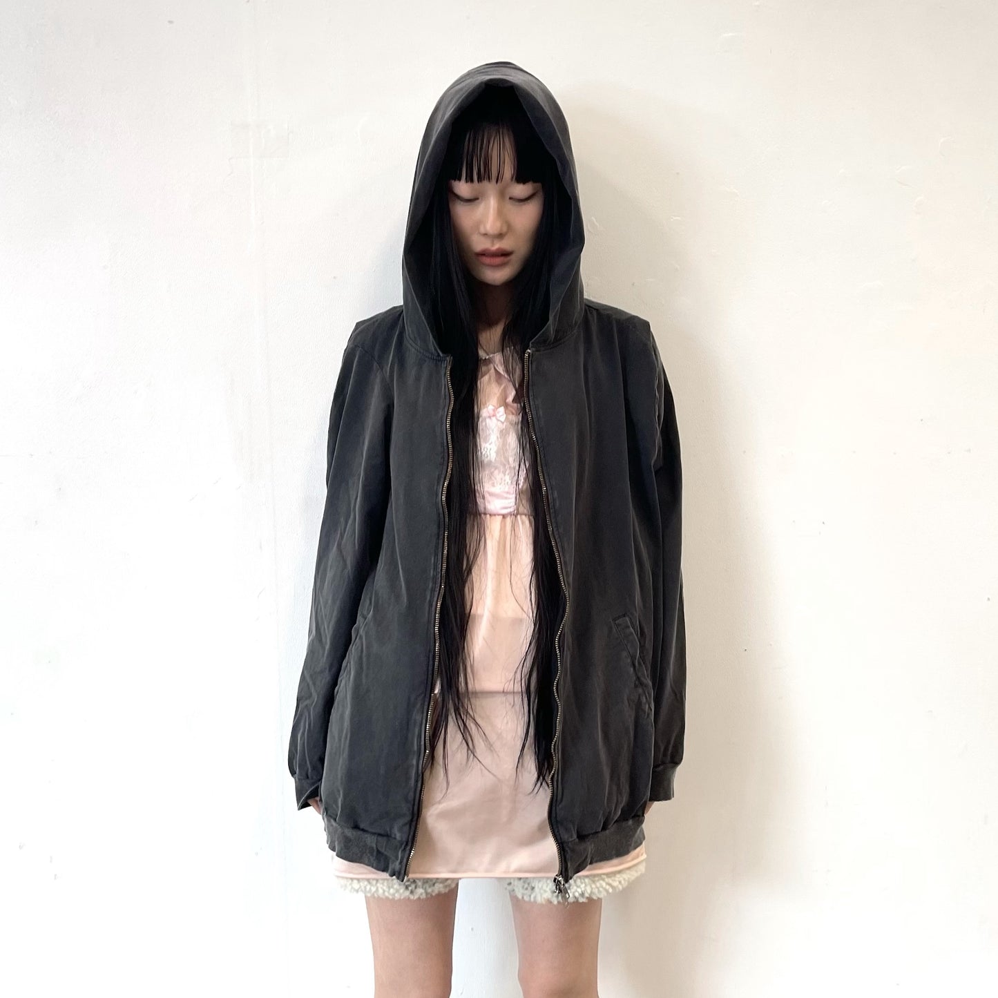 ASYMMETRY ZIP-UP PARKA / BLACK / アシンメトリージップアップパーカー