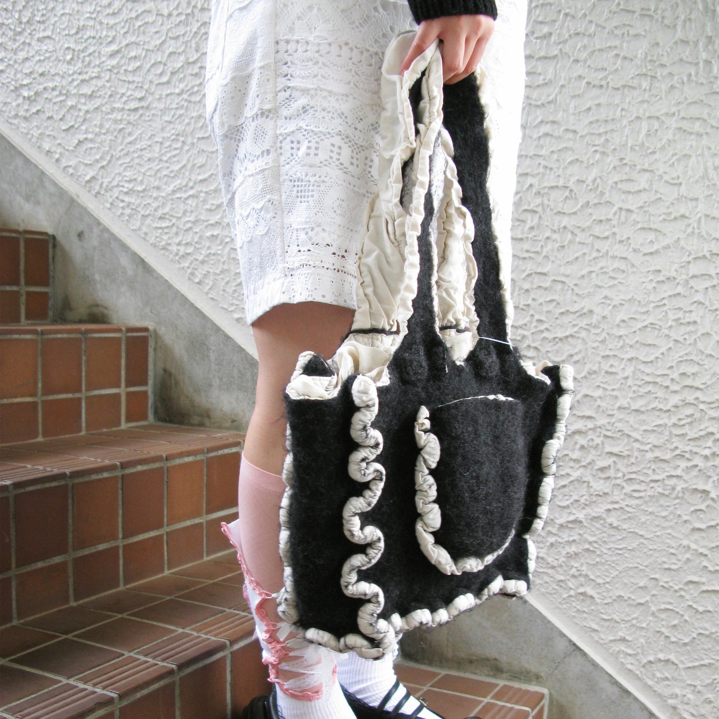 fulling bag mini / charcoal gray / 縮絨ミニトートバッグ