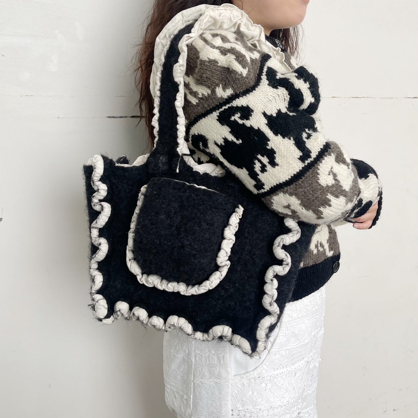 fulling bag mini / charcoal gray / 縮絨ミニトートバッグ