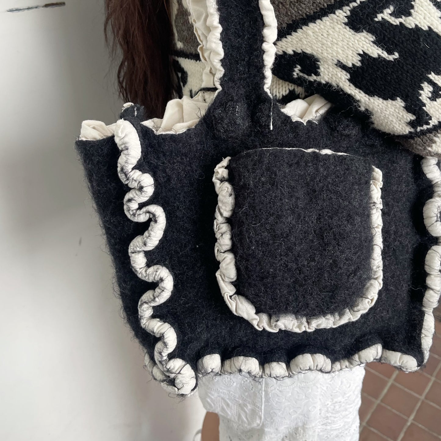 fulling bag mini / charcoal gray / 縮絨ミニトートバッグ