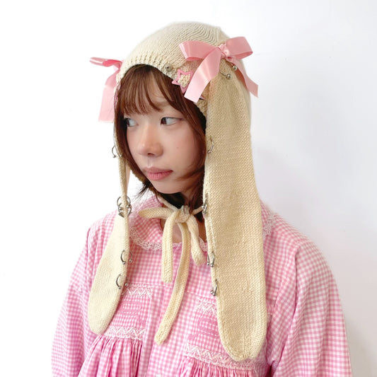 Bunny bonnet / Ivory x Pink / バニーボンネット