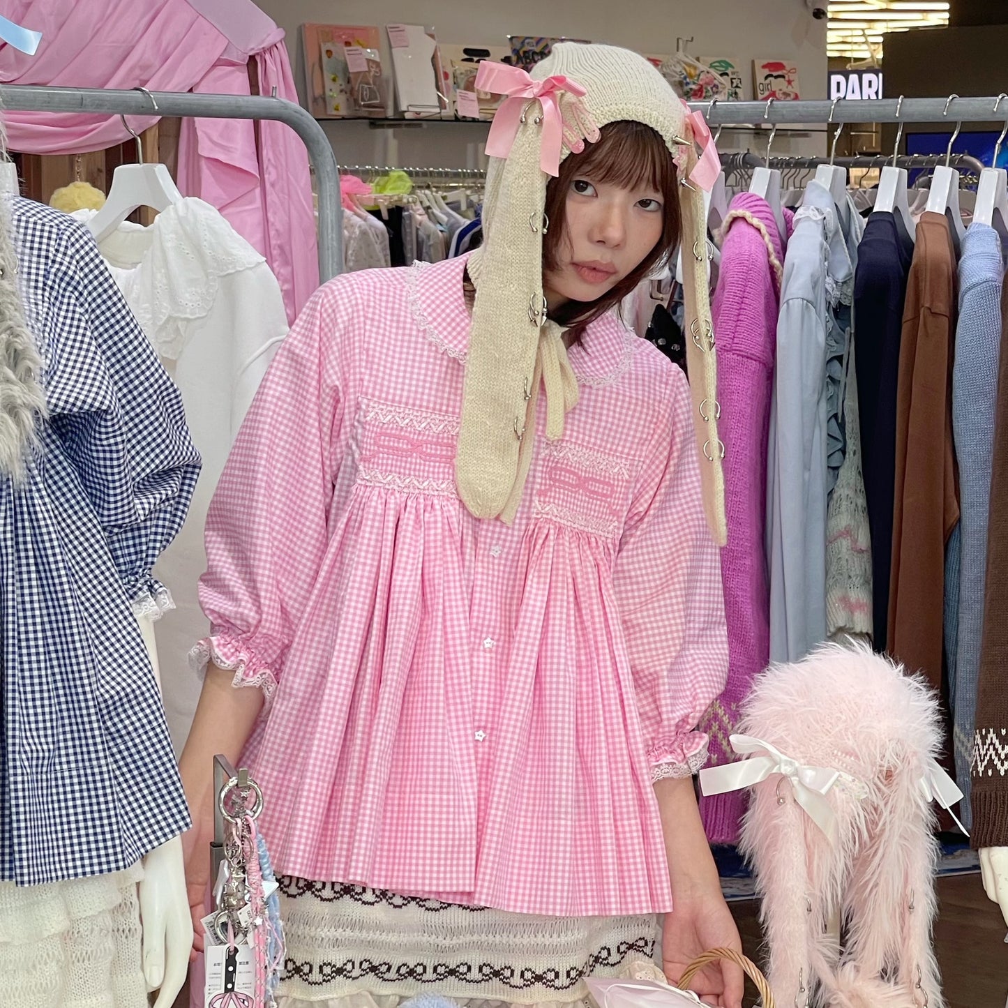 Bunny bonnet / Ivory x Pink / バニーボンネット