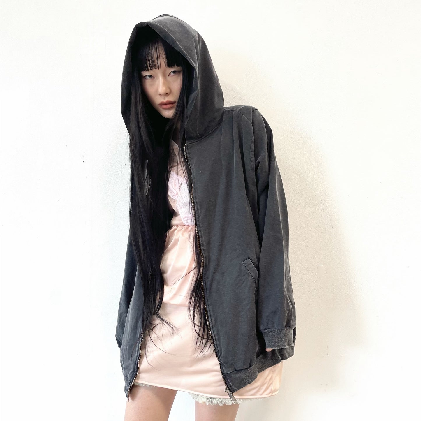 ASYMMETRY ZIP-UP PARKA / BLACK / アシンメトリージップアップパーカー