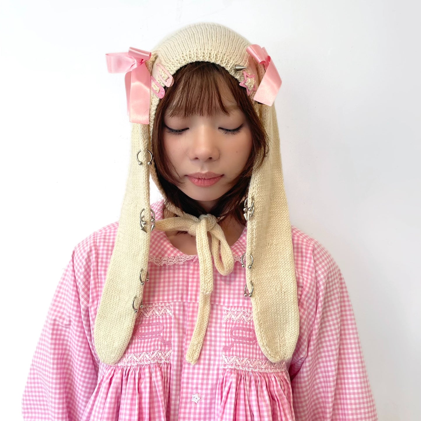 Bunny bonnet / Ivory x Pink / バニーボンネット