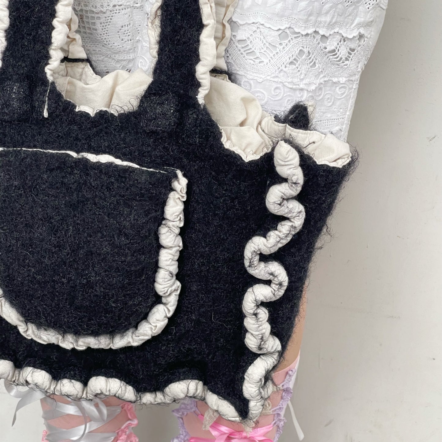 fulling bag mini / charcoal gray / 縮絨ミニトートバッグ