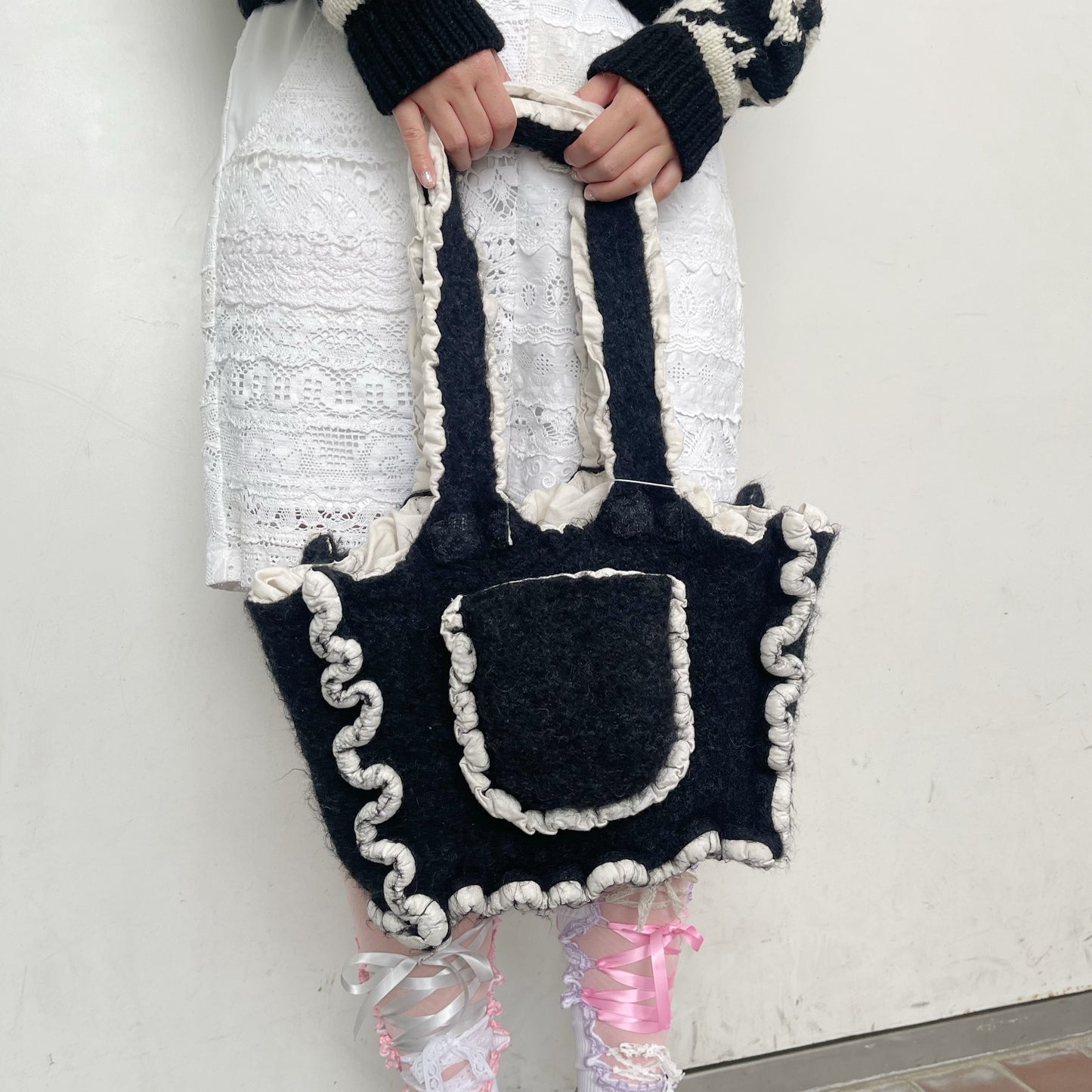 fulling bag mini / charcoal gray / 縮絨ミニトートバッグ