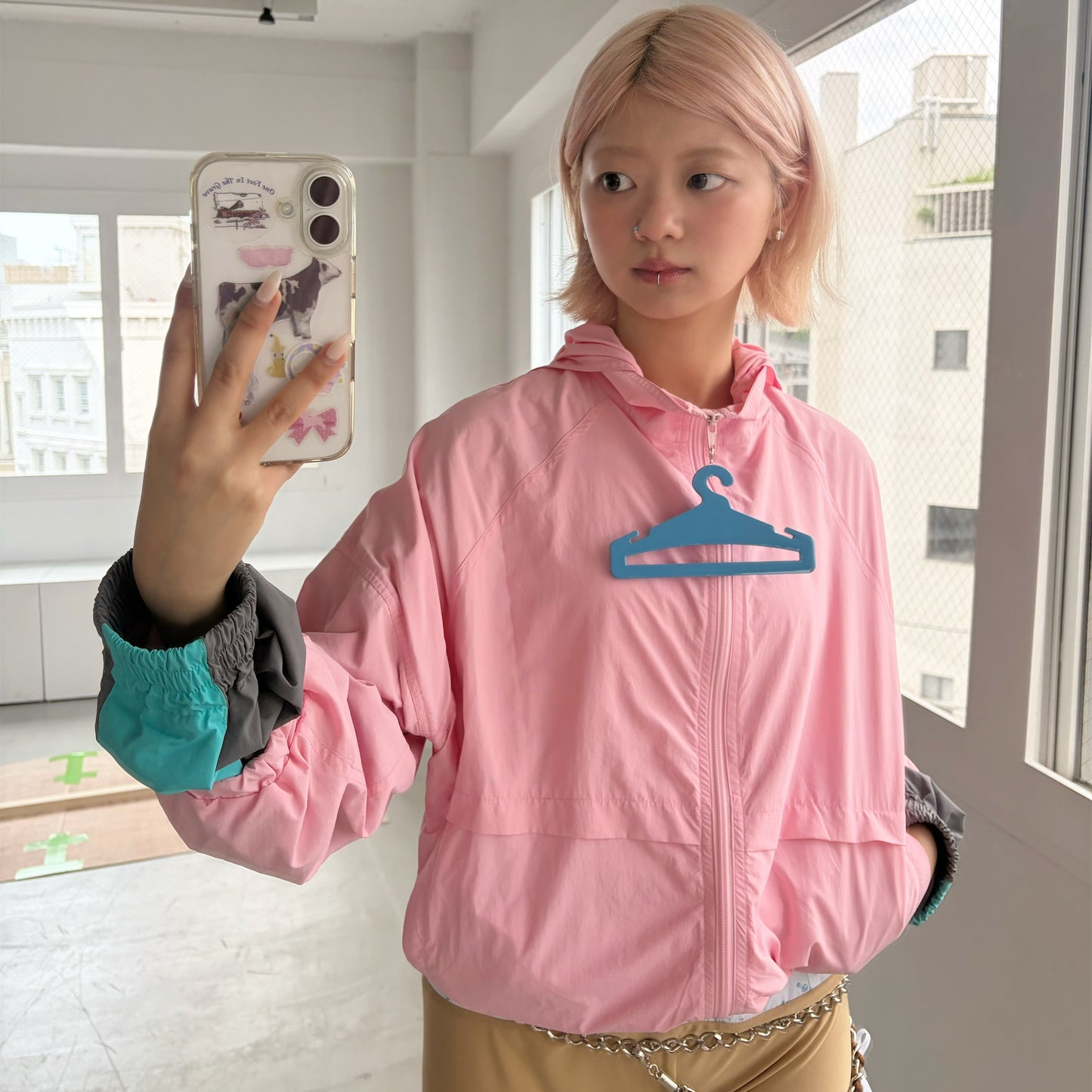 DOUBLE SLEEVE TRACK JACKET / POWDER PINK / ダブルスリーブトラックジャケット