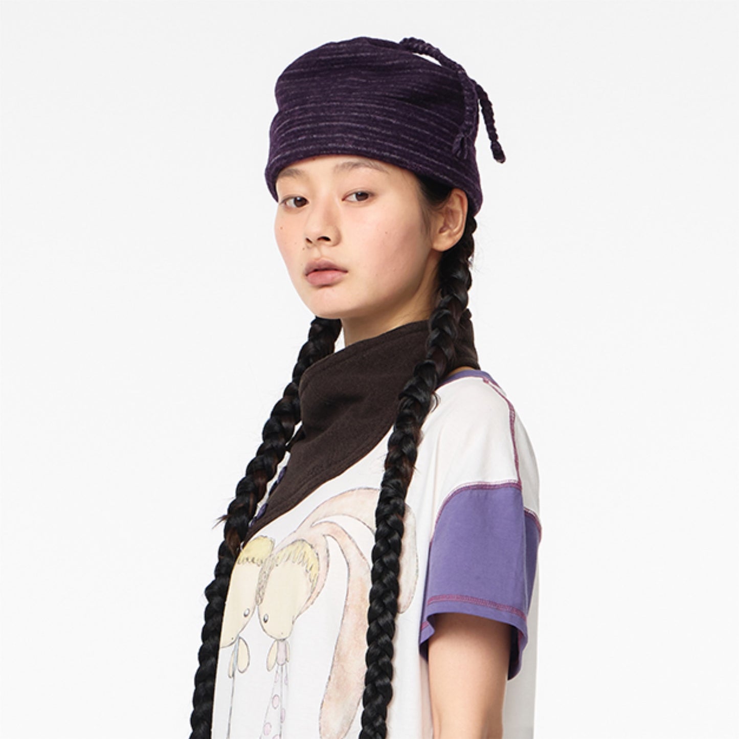 BRAIDED FLEECE BEANIE / PURPLE / フリースビーニー