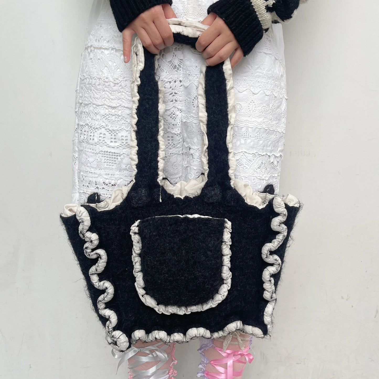 fulling bag mini / charcoal gray / 縮絨ミニトートバッグ