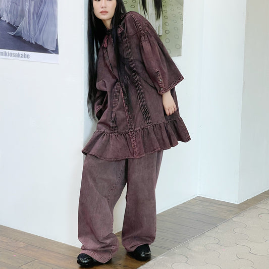 DENIM WIDE TROUSERS / BROWN / ワイドデニム