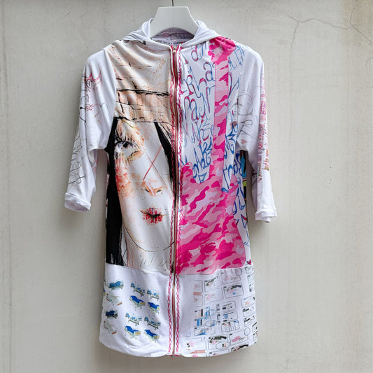 Hooded long slv zip / white / フードロングスリーブジップアップフーディー