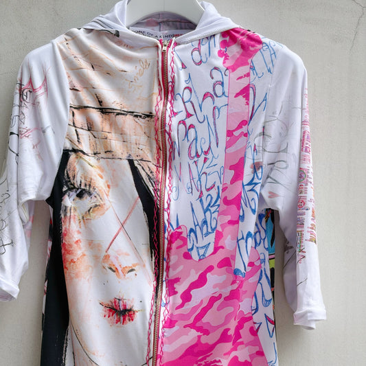 Hooded long slv zip / white / フードロングスリーブジップアップフーディー