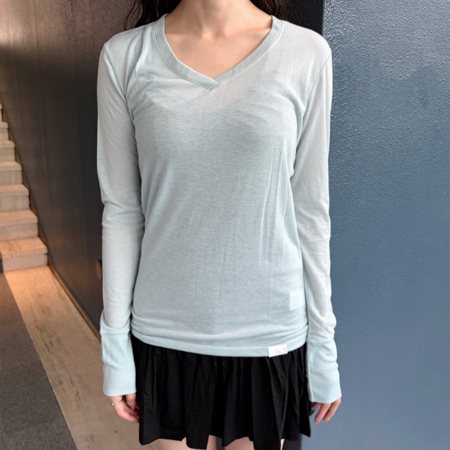 [fe.3] V neck long top / cloud / Vネックロングスリーブトップ