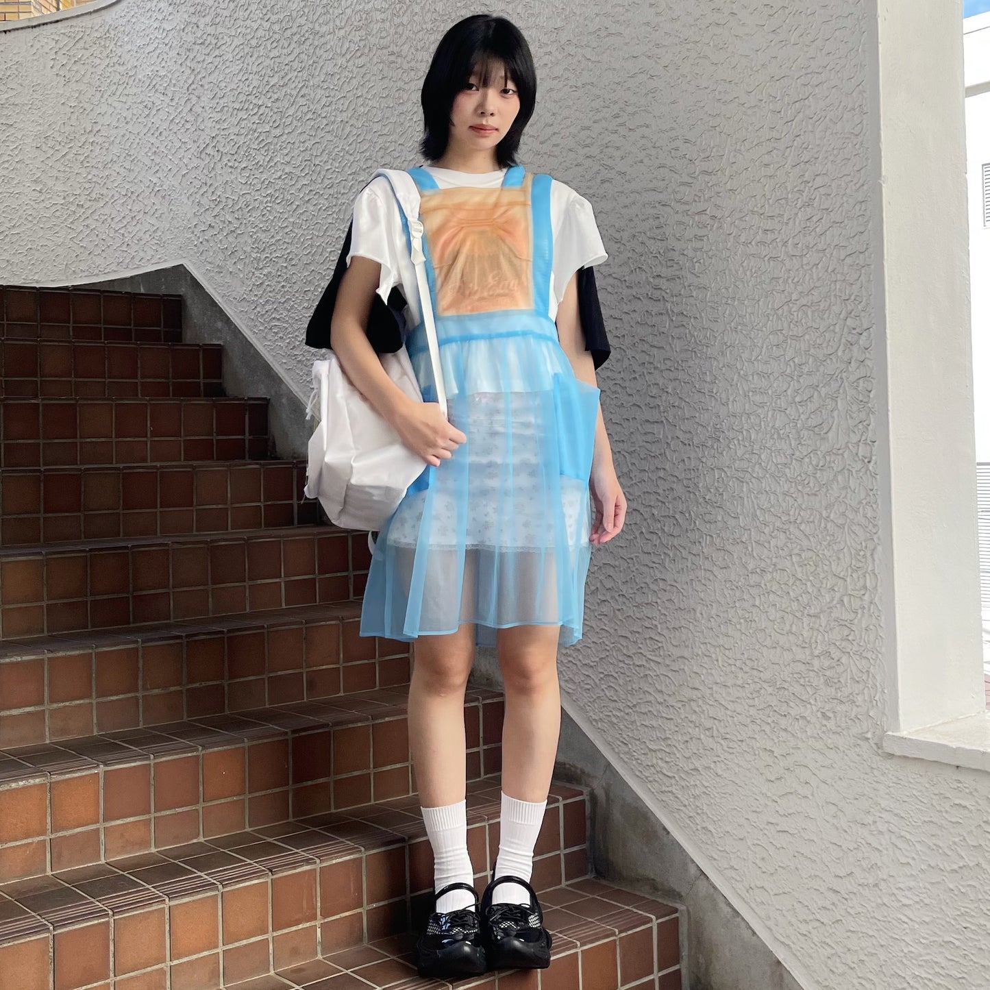 SUGAR SUGAR APRON / BEIGE-BLUE / シアーエプロン