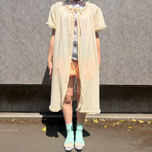 PEIGNOIR COVER UP / PINK MICRO DOT / ドットフリルローブ