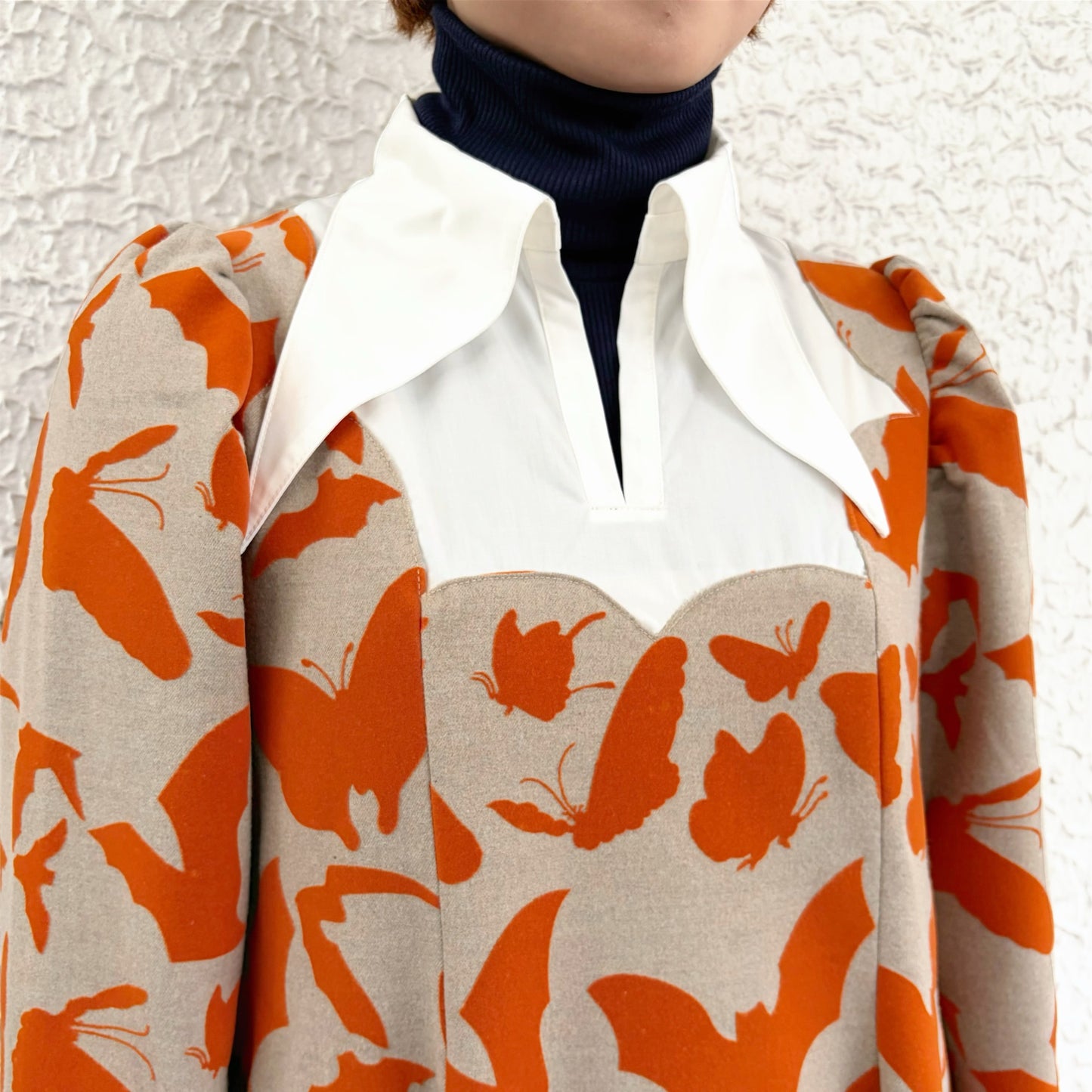 FAKE LAYERED FLOCKY ONE PIECE / BEIGE x ORANGE / フェイクレイヤードフロッキーワンピース
