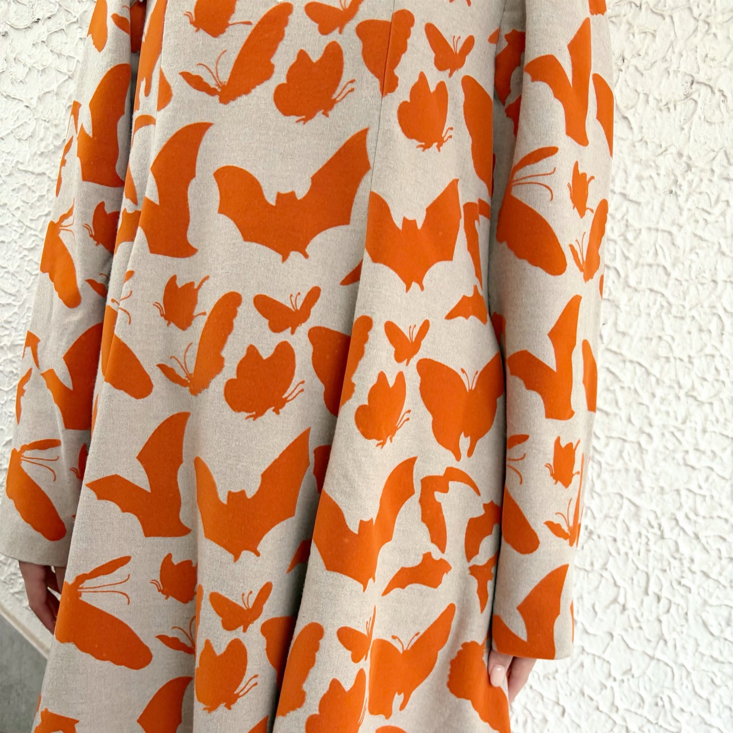 FAKE LAYERED FLOCKY ONE PIECE / BEIGE x ORANGE / フェイクレイヤードフロッキーワンピース