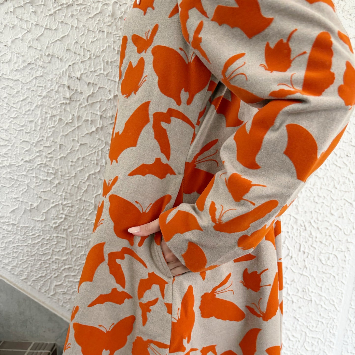 FAKE LAYERED FLOCKY ONE PIECE / BEIGE x ORANGE / フェイクレイヤードフロッキーワンピース