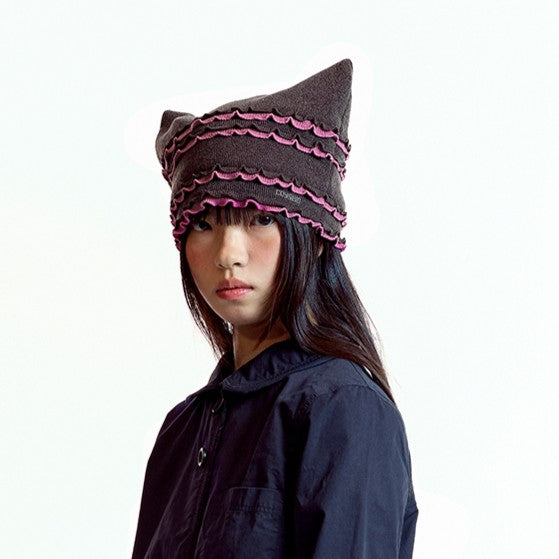 RAW EDGE CAT BEANIE / BROWN / 切りっぱなしキャットビーニー