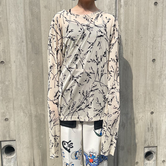 LSTEE/MESH/FLOCKING/ATOZ / OFF WHITE / プリントメッシュカットソー