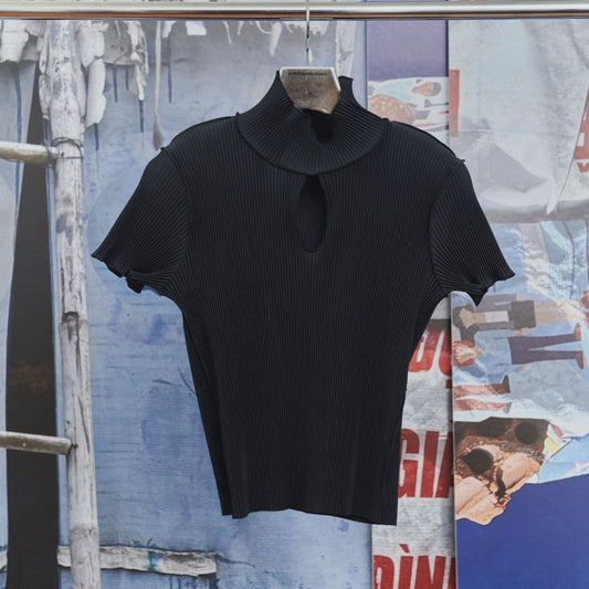 HIGH NECK TINY TOP / BLACK / プリーツハイネックトップ