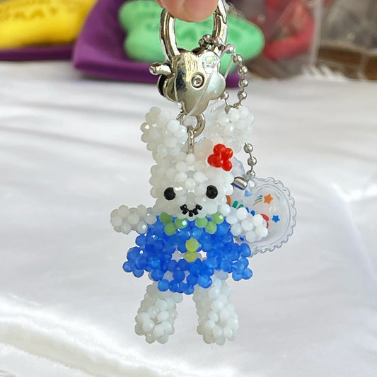 【YOUNGART】Blue Dress KIDDY Key Ring / うさぎのビーズキーリング