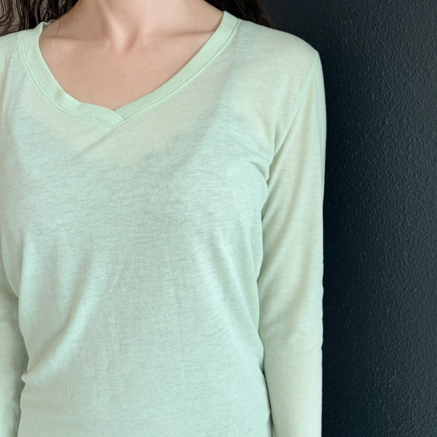 [fe.3] V neck long top / apple mint / Vネックロングスリーブトップ