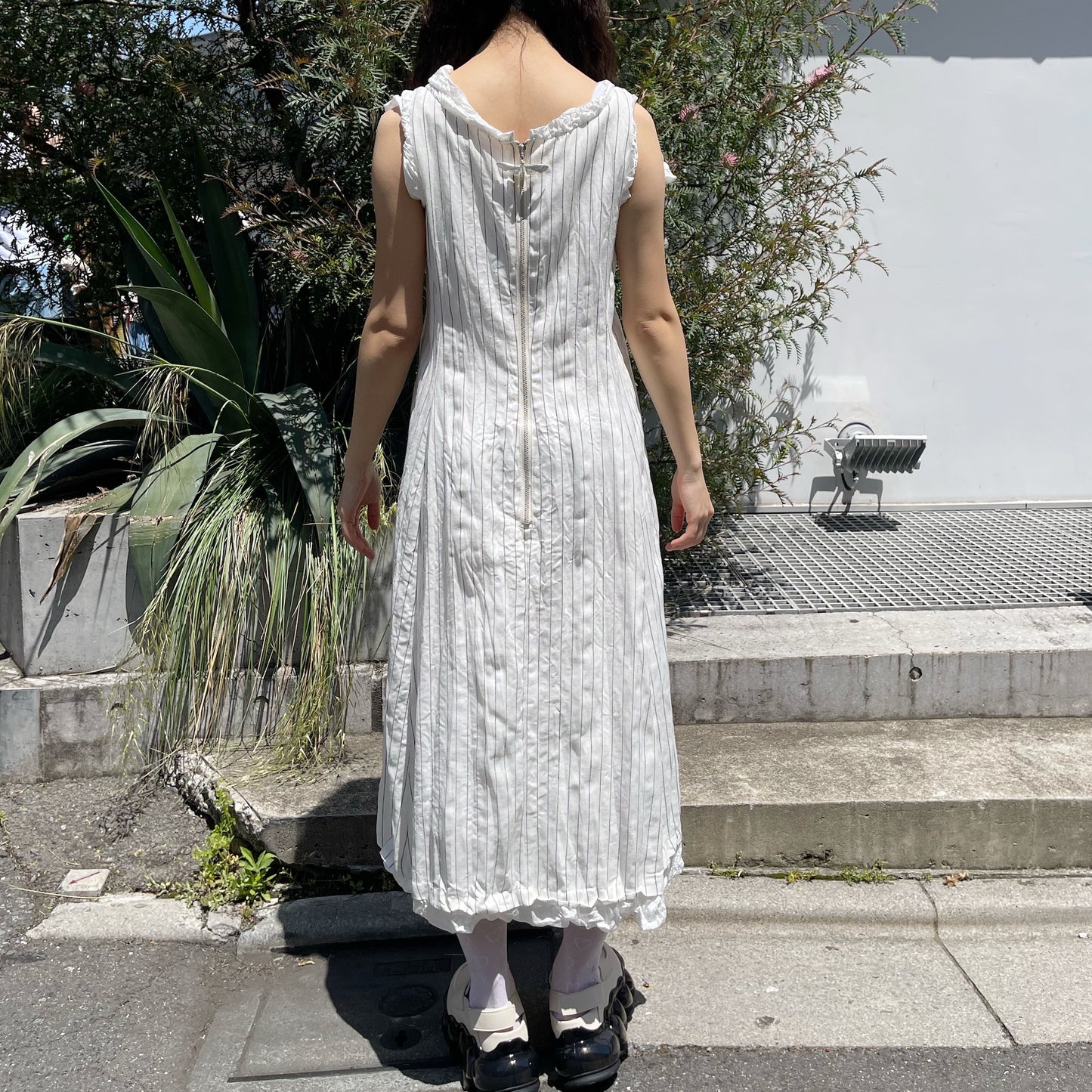 collapsed dress / stripe / ウォッシュ加工ドレス