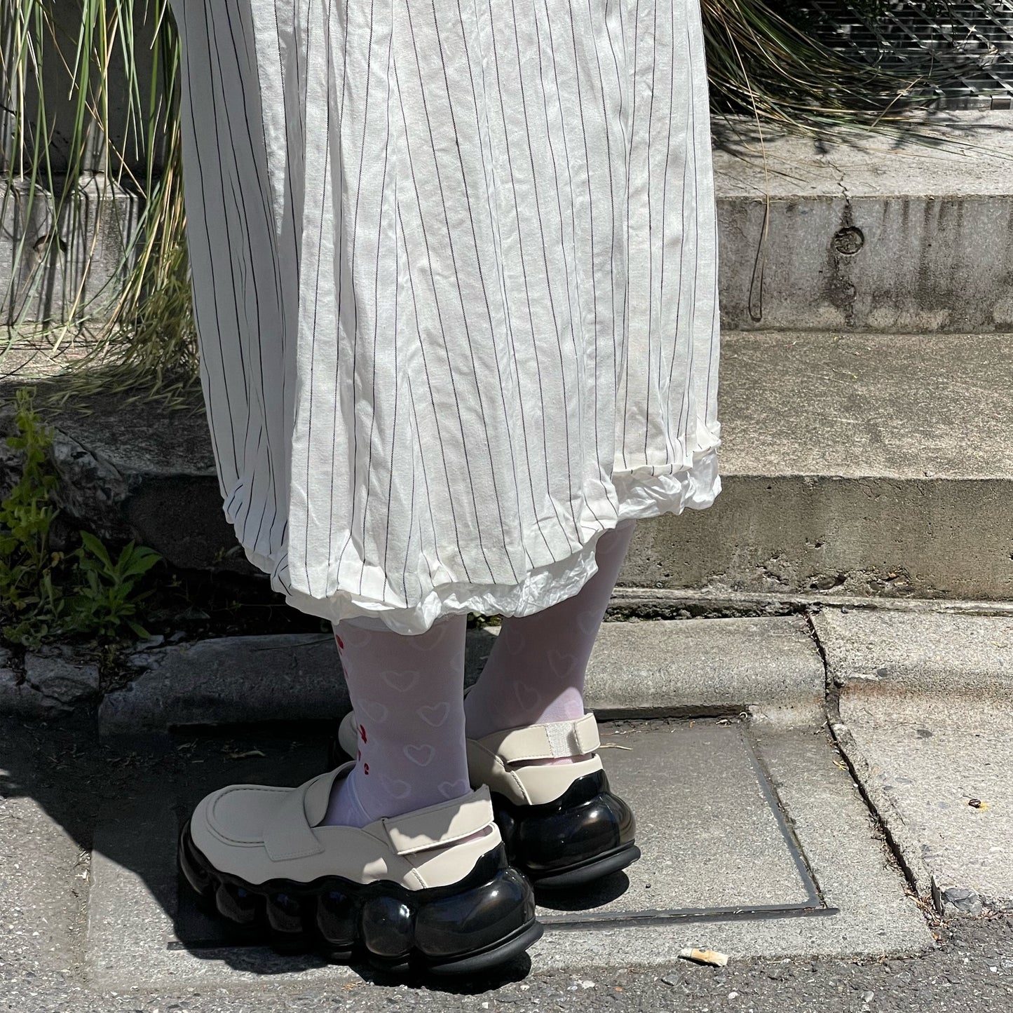collapsed dress / stripe / ウォッシュ加工ドレス