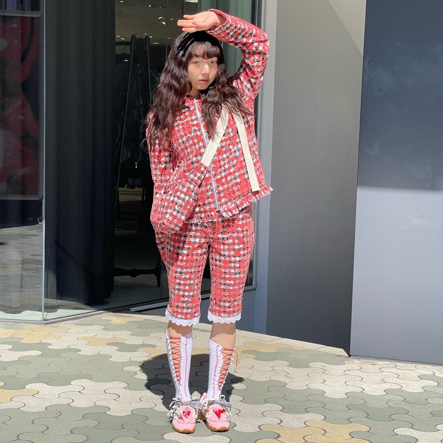 Three quarte trousers / Red Gingham / ギンガムパンツ