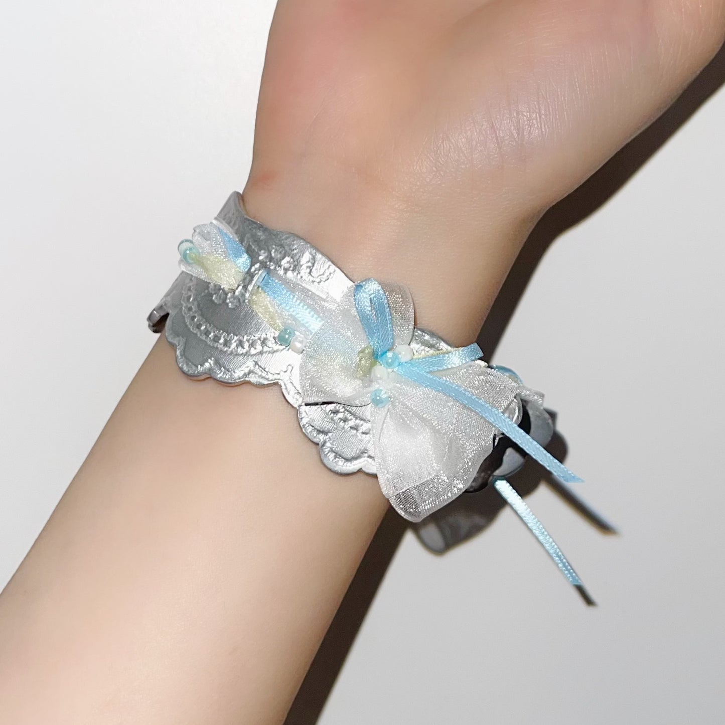 lace bangle / Yellow blue ribbon / レースバングル