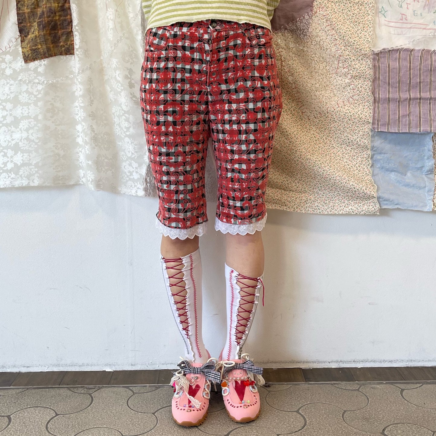 Three quarte trousers / Red Gingham / ギンガムパンツ