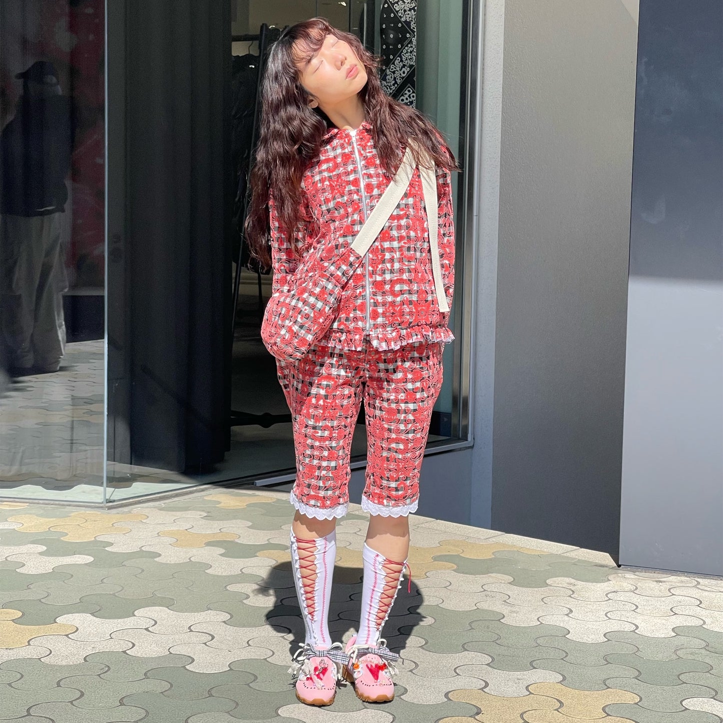 Three quarte trousers / Red Gingham / ギンガムパンツ