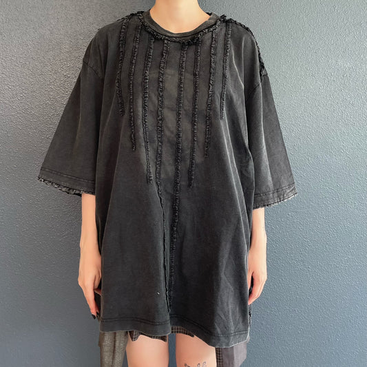 WASHED EARTH T-SHIRT / BLACK / ウォッシュ加工フリルTシャツ