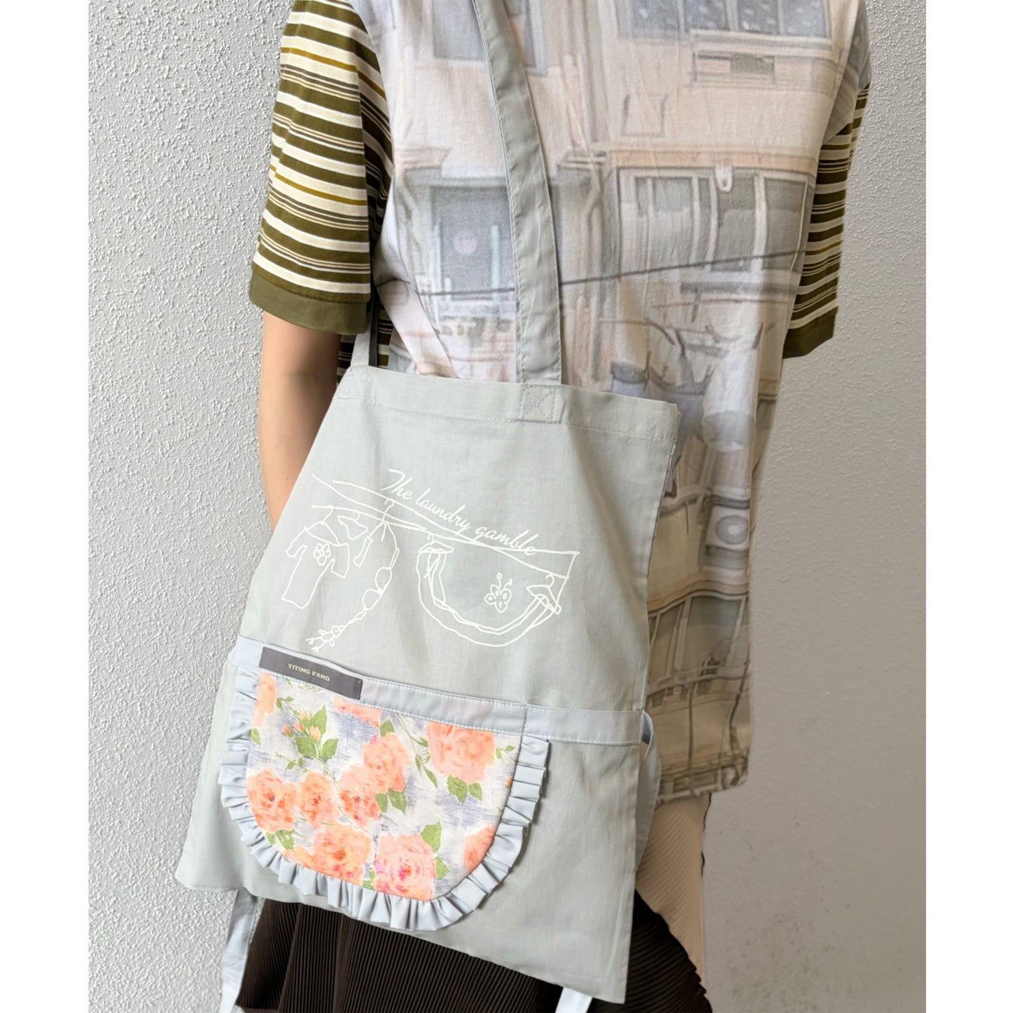 Frill Apron Tote Bag / Ice grey / BIRDMANコラボレーショントートバッグ