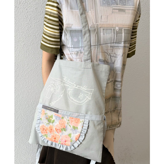 Frill Apron Tote Bag / Ice grey / BIRDMANコラボレーショントートバッグ