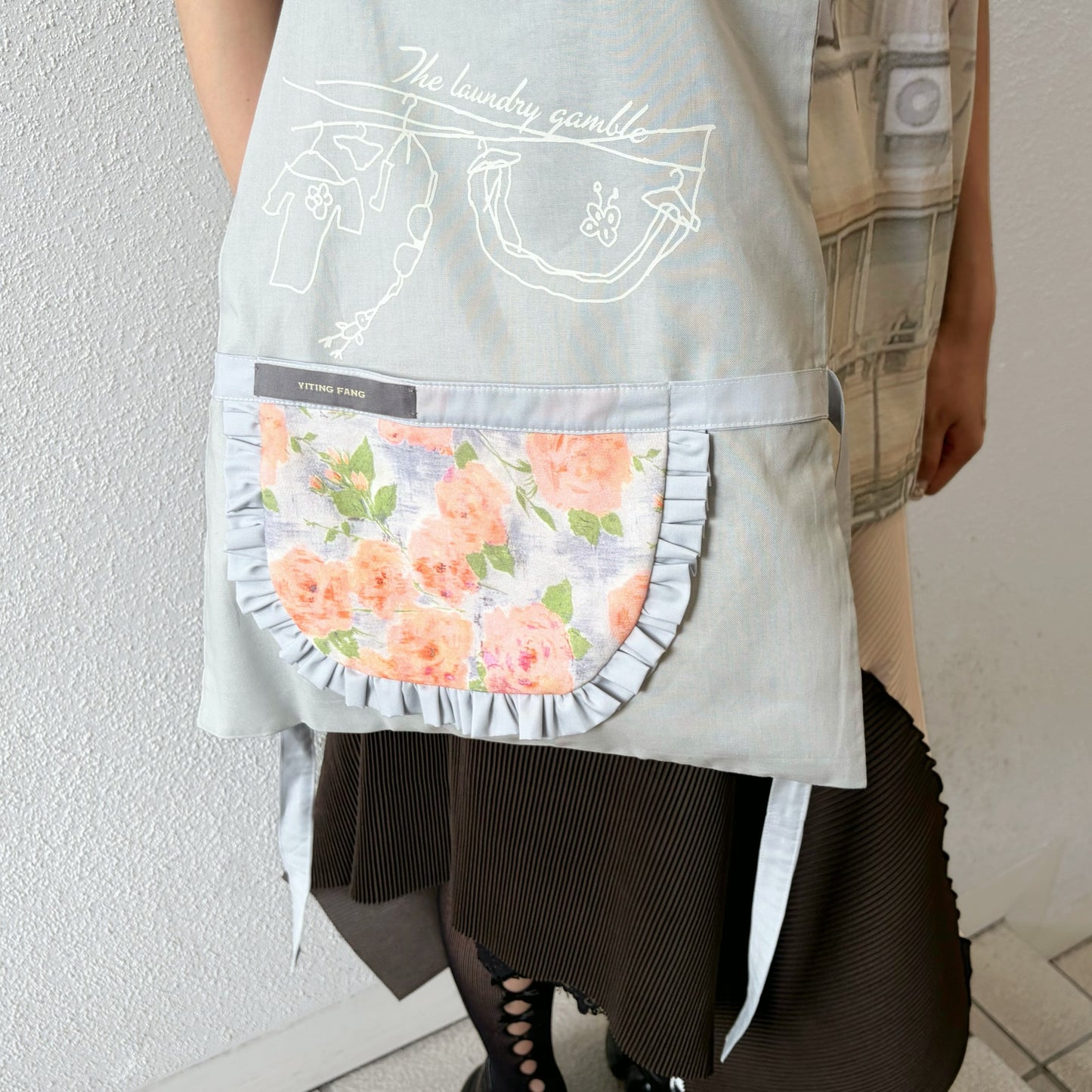 Frill Apron Tote Bag / Ice grey / BIRDMANコラボレーショントートバッグ