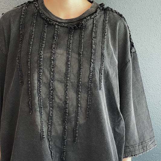 WASHED EARTH T-SHIRT / BLACK / ウォッシュ加工フリルTシャツ