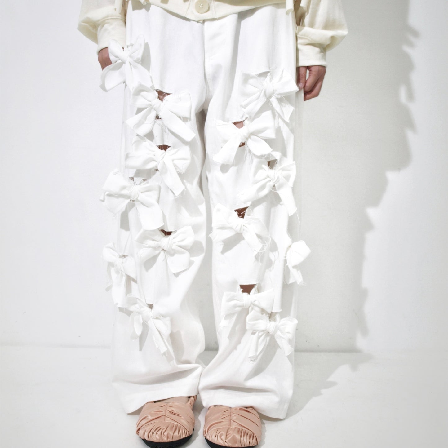 Ribbon denim pants / White / リボンパンツ