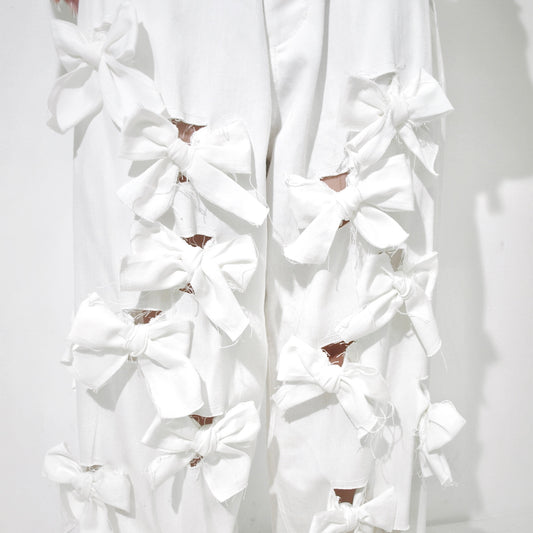 Ribbon denim pants / White / リボンパンツ