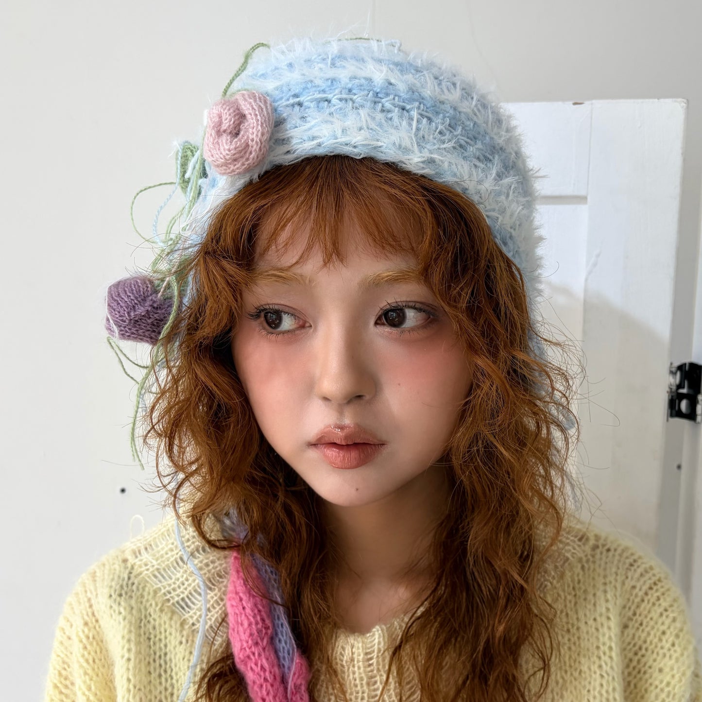 Flower knit hat / Blue / フラワーニットハット
